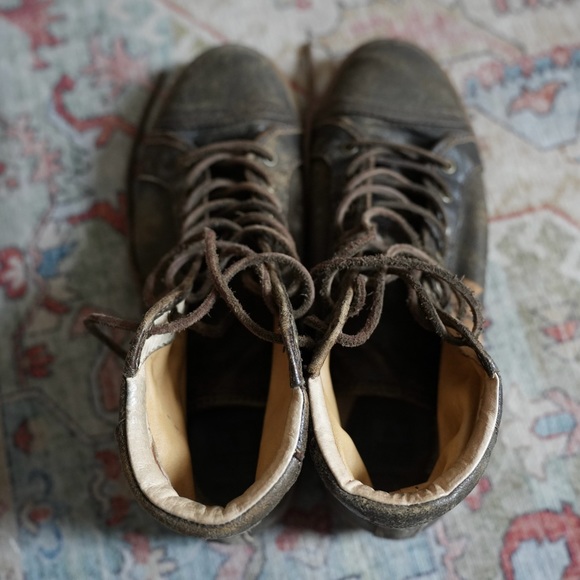 LEATHER FRYE DISTRESSED BROWN KIRA HIGH TOP SNEAKERS SIZE 7.5 - Picture 6 of 15